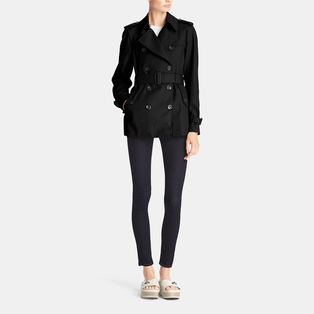 Coach Black Tattersall Short Belted Trench